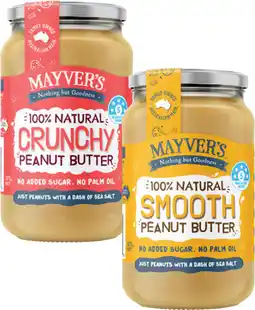 Coles Mayvers Smooth or Crunchy Peanut Butter 280g-375g offer