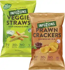 Coles Infuzions Veggie Straws or Prawn Crackers 90g offer
