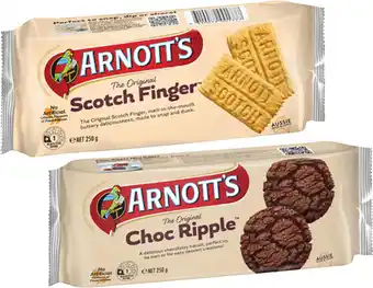 Coles Arnott's Scotch Finger or Choc Ripple Biscuits 250g offer
