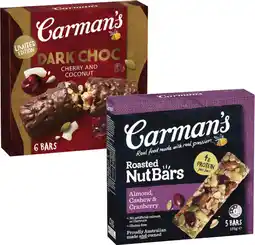 Coles Carman's Nut or Muesli Bars 160g-270g offer