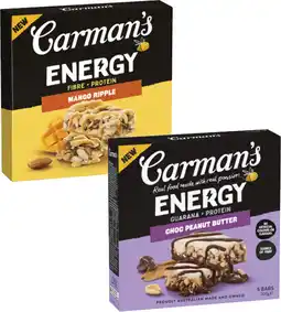 Coles Carman's Energy Bars 175g-200g offer