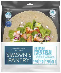 Coles Simson's Pantry High Protein Low Carb Wraps 420g offer