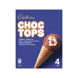 Woolworths Cadbury Choc Tops or Oreo Cookie Tops Ice Cream Cones 400ml Pk 4 offer