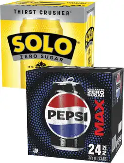 Coles Pepsi Max or Solo Zero Sugar Soft Drink 24x375mL offer