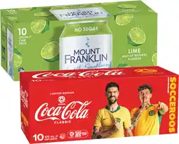 Coles Coca-Cola Soft Drink or Mt Franklin Sparkling Water 10x375mL offer