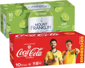 Coles Coca-Cola Soft Drink or Mt Franklin Sparkling Water 10x375mL offer