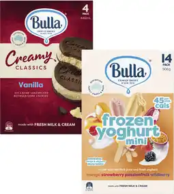 Coles Bulla Frozen Dessert Sticks or Creamy Classics Ice Cream Sandwiches 4 Pack-14 Pack 448mL-750mL offer
