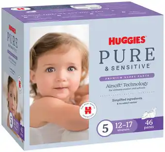 Coles Huggies Pure & Sensitive Nappy Pants-54 Pack offer