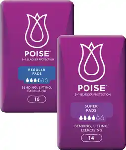 Coles Poise Pads Regular 16 Pack or Super 14 Pack offer