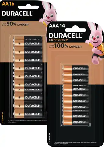 Coles Duracell Coppertop Batteries AA 16 Pack or AAA 14 Pack offer