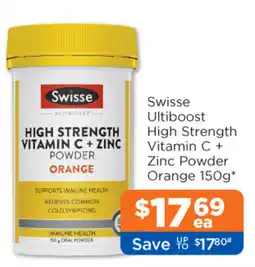 Good Price Pharmacy Swisse Ultiboost High Strength Vitamin C + Zinc Powder Orange offer