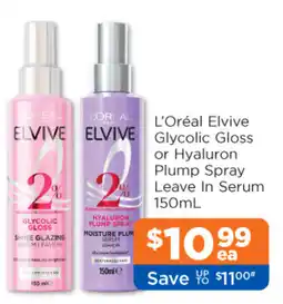 Good Price Pharmacy L'Oréal Elvive Glycolic Gloss or Hyaluron Plump Spray Leave In Serum offer
