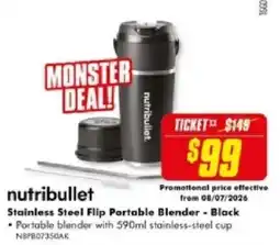 The Good Guys nutribullet Stainless Steel Flip Portable Blender - Black offer