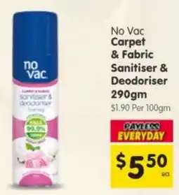 Spar No Vac Carpet & Fabric Sanitiser & Deodoriser offer