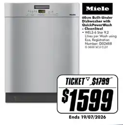 The Good Guys Miele 60cm Built-Under Dishwasher with QuickPowerWash - CleanSteel offer