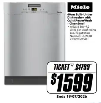 Miele 60cm Built-Under Dishwasher with QuickPowerWash - CleanSteel
