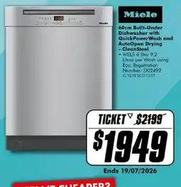 The Good Guys Miele 60cm Built-Under Dishwasher offer