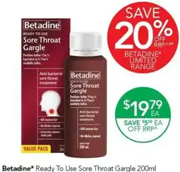 Terry White Betadine Ready To Use Sore Throat Gargle offer