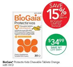 Terry White BioGaia Protectis Kids Chewable Tablets Orange with Vit D offer