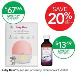 Terry White Euky Bear Sleep Aid or Sleepy Time Inhalant offer