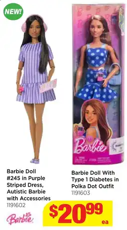Mr Toys Barbie Doll #245 in Purple Striped Dress, Autistic Barbie with Accessories offer