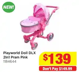 Mr Toys Playworld Doll DLX 2In1 Pram Pink offer