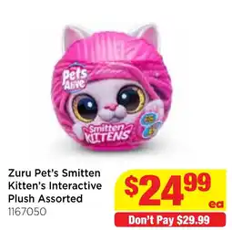 Mr Toys Zuru Pet's Smitten Kitten's Interactive Plush Assorted offer