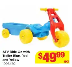 Mr Toys ATV Ride On with Trailer Blue, Red and Yellow offer