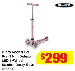 Mr Toys Micro Rock & Go 6-In-1 Mini Deluxe LED 3-Wheel Scooter Dusty Rose offer