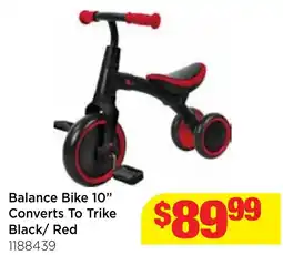 Mr Toys Balance Bike 10" Converts To Trike Black/ Red offer