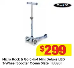 Mr Toys Micro Rock & Go 6-In-1 Mini Deluxe LED 3-Wheel Scooter Ocean Slate offer