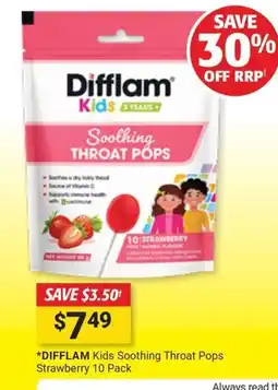 Cincotta Chemist Diffalam Kids Soothing Throat Pops offer