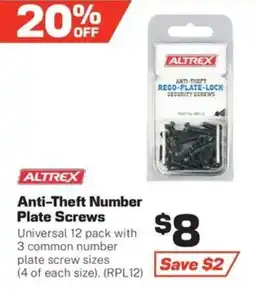 Repco Altrex Anti-Theft Number Plate Screws offer