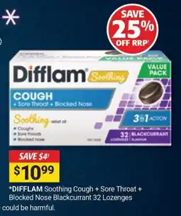 Cincotta Chemist Diffalam Soothing Cough + Sore Throat + Blocked Nose Blackcurrant offer