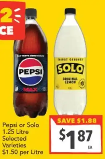 Supa Valu Pepsi or Solo Selected Varieties offer