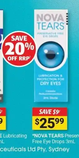 Cincotta Chemist Nova Tears Preservative Free Eye Drops offer