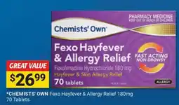 Cincotta Chemist Chemists' Own Fexo Hayfever & Allergy Relief offer