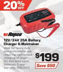Repco Repco 12V/24V 25A Battery Charger & Maintainer offer