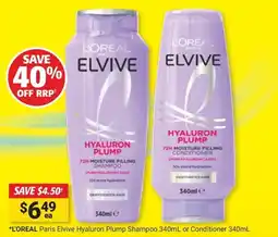 Cincotta Chemist L'OREAL Paris Elvive Hyaluron Plump Shampoo or Conditioner offer
