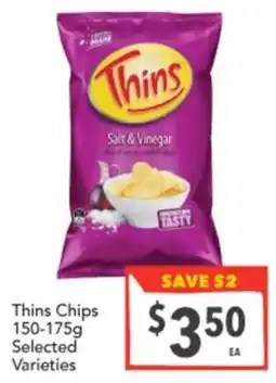 Supa Valu Thins Chips Selected Varieties offer
