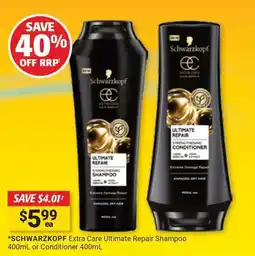 Cincotta Chemist Schwarzkopf Extra Care Ultimate Repair Shampoo 400mL or Conditioner 400mL offer