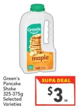 Supa Valu Green's Pancake Shake offer