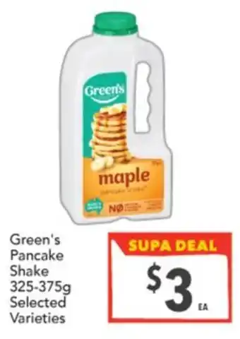 Supa Valu Green's Pancake Shake offer