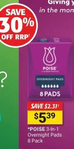 Cincotta Chemist Poise 3-in-1 Overnight Pads offer