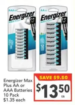 Supa Valu Energizer Max Plus AA or AAA Batteries offer