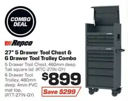 Repco Repco 27" 5 Drawer Tool Chest & 6 Drawer Tool Trolley Combo offer