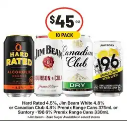 IGA Hard Rated, Jim Beam White, Canadian Club, Suntory -196 offer