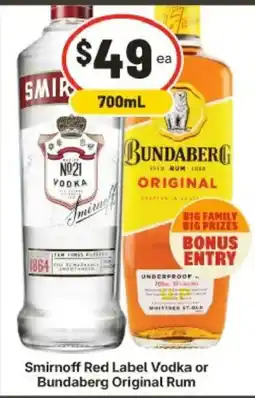 IGA Smirnoff Red Label Vodka or Bundaberg Original Rum offer