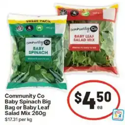 IGA Community Co Baby Spinach Big Bag or Baby Leaf Salad Mix offer