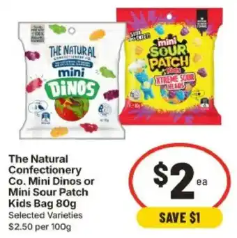 IGA The Natural Confectionery Co. Mini Dinos or Mini Sour Patch Kids Bag offer